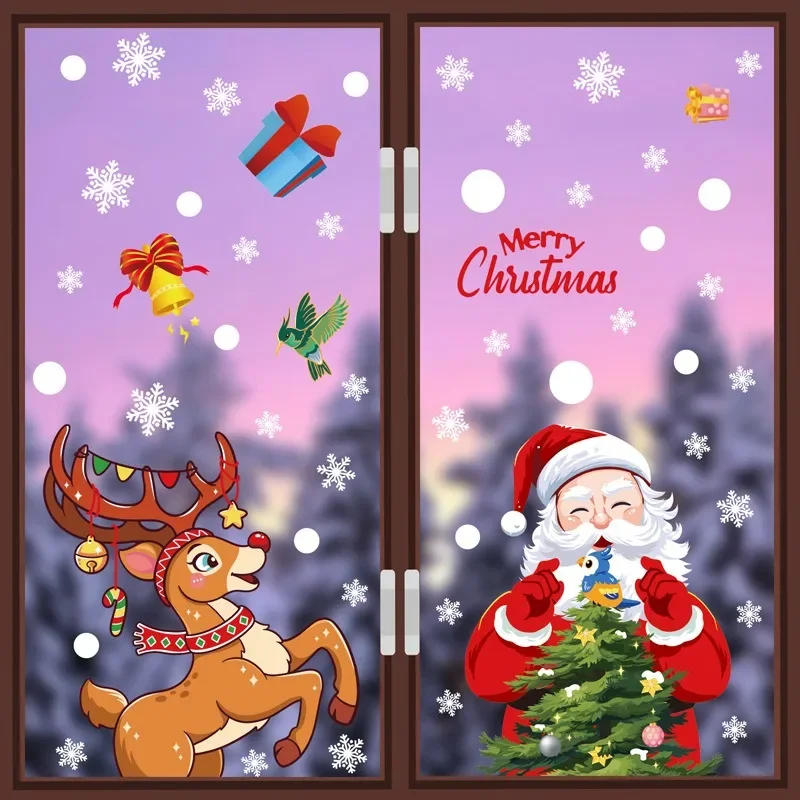 Description Picture 5 of itemChristmas Santa Claus Window Stickers Xmas Tree Hummingbird Glass Wall Stickers Reindeer Snowman White Snow Door Static Stickers