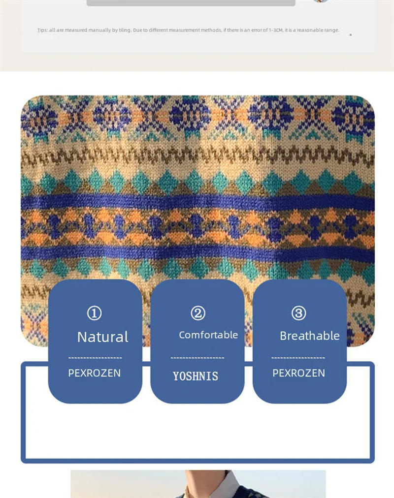 Description Picture 6 of itemMen's Vintage Knit Sweater Vest Loose-fit Trendy Spring Season V-neck Sleeveless Casual Wear Vest Top