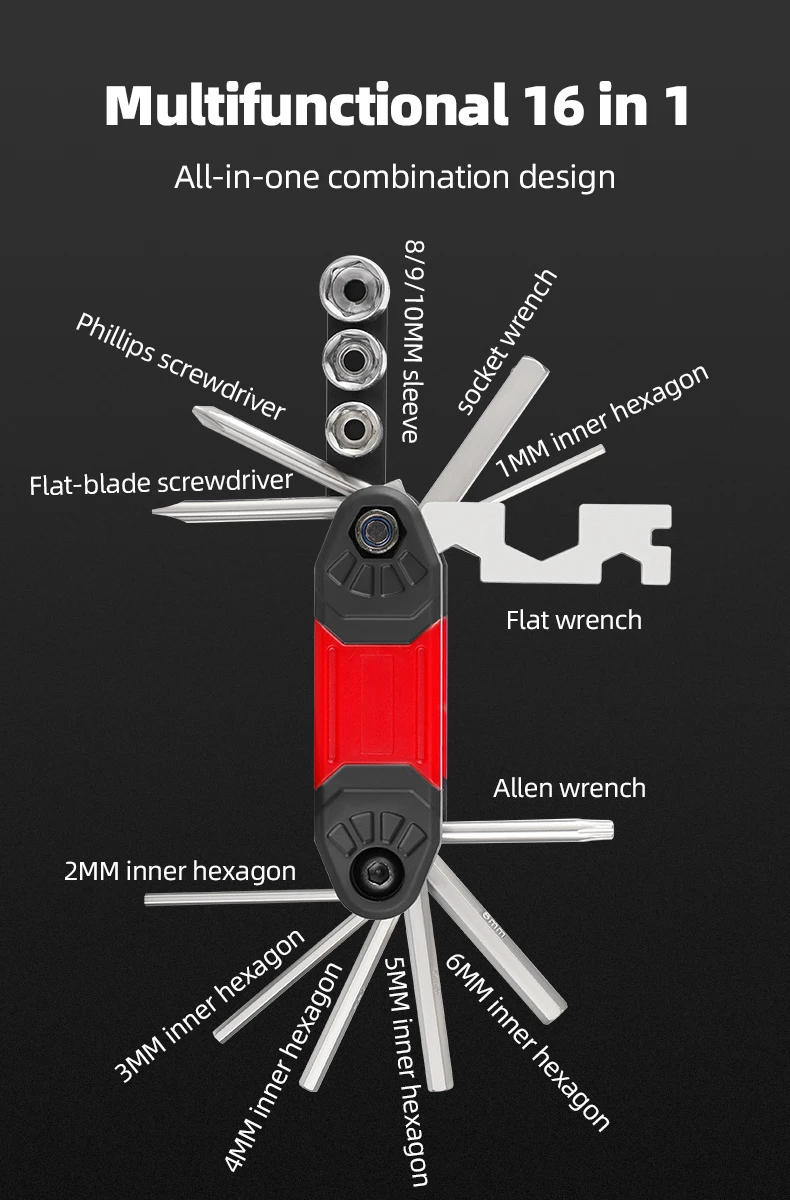 Description Picture 4 of itemMultifunctional Bicycle Repair Tool 16in1 Hexagon Wrench Sleeve Tool Mountain Bike Portable Combination Repair Tools Accessories
