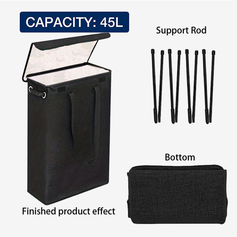 Description Picture 5 of item1pc Foldable Slim Laundry Basket With Lid, Dirty Clothes Storage Basket, Organization Bathroom Bedroom Laundry Room Dorm