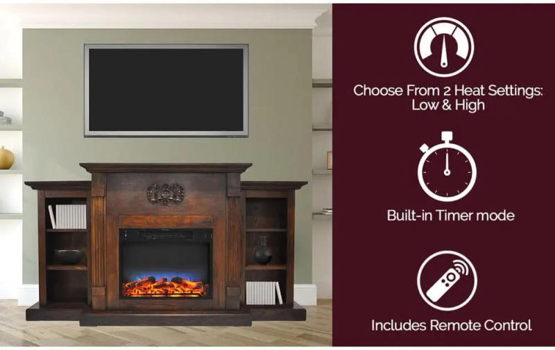 Description Picture 6 of itemSanoma 72 Inch Freestanding Electric Fireplace Heater with Traditional Mantel Built-In Bookshelves LED Multicolor Flames Timer