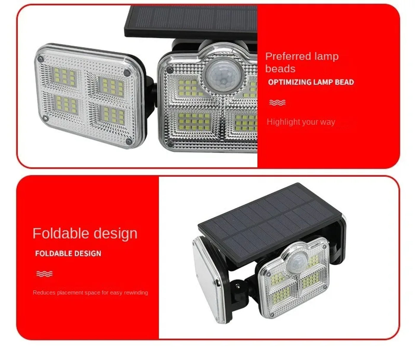 Description Picture 4 of itemNew led 20w solar sensor light 108/122ed IP65 waterproof outdoor solar garden light three heads rotatable garden street light