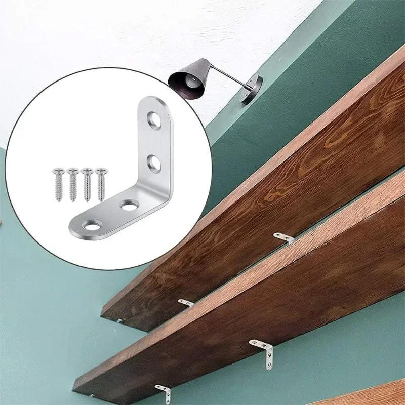 Description Picture 5 of itemStainless Steel L Shaped Corner Brace Metal L Right Angle Connector Brackets for Furniture Cabinet Support Frame Shelf Fasteners