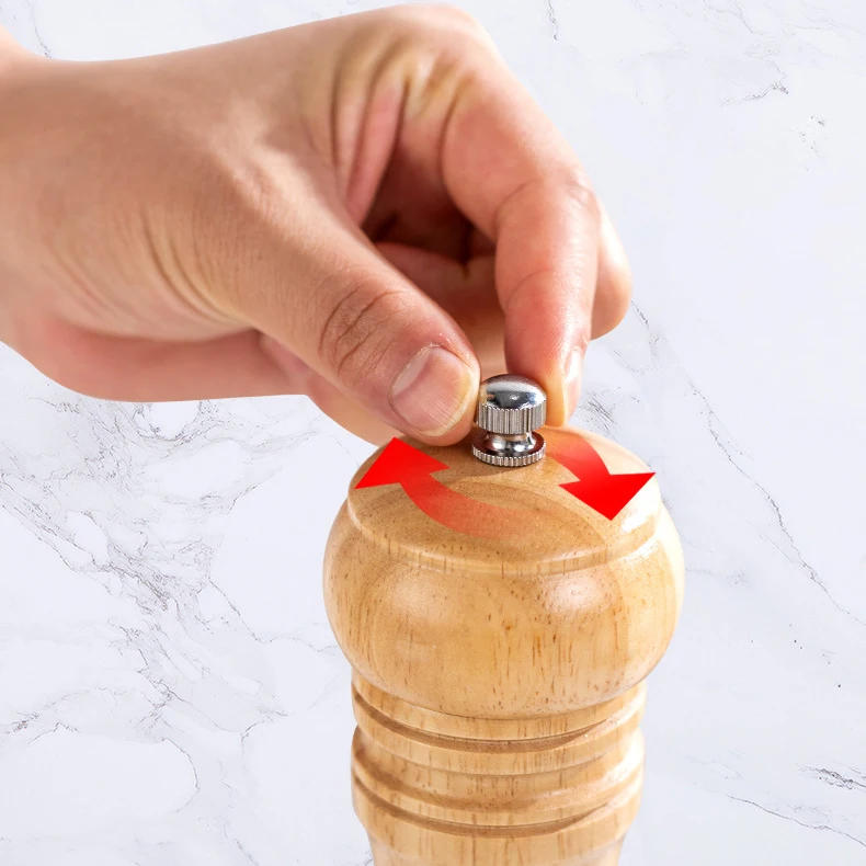 Description Picture 4 of item5/8/10 Inch Solid Wood Salt and Pepper Mills Spice Grain Grinder with Adjustable Ceramic Grinding Core Kitchen Tools Mills