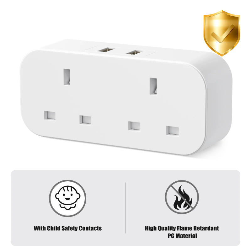Description Picture 2 of itemUK Plug USB Socket Adapter Double Plug 3250W 13A Wall Charger Power Strip Electric outlets for Home, Office, Kitchen