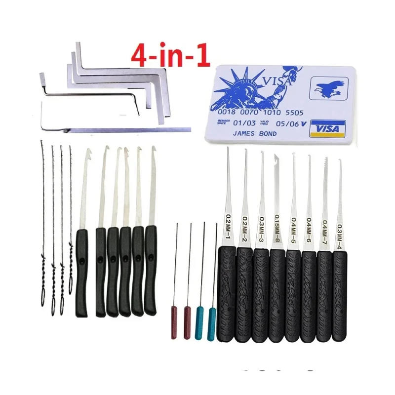 Description Picture 4 of item5 in 1 Locksmith Supplies Hand Tools Lock Pick Set Row Tension Wrench Tool Broken Key Auto Extractor Remove Hook Hardware