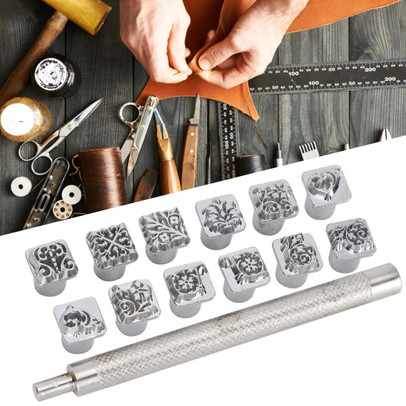 Description Picture 2 of itemDIY Jewelry Marking Flower Pattern Stamps Punch Tool for Leather Craft Belt Bag Craft 12pcs 10mm Zinc Alloy Leathercraft Metal