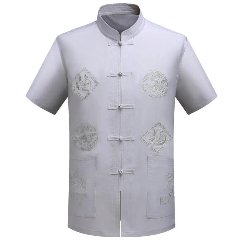 Description Picture 3 of itemSummer Men Shirt Embroidery Dragon Summer Vintage Slim-fitting Tang Suit for Daily Wear Men's Short-Sleeved Shirts
