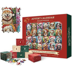 Christmas Puzzle Advent Calendar 1000pcs Dog Puzzles Countdown Calendar Jigsaw Puzzles 24 Days Surprise Christmas Gift Calendar