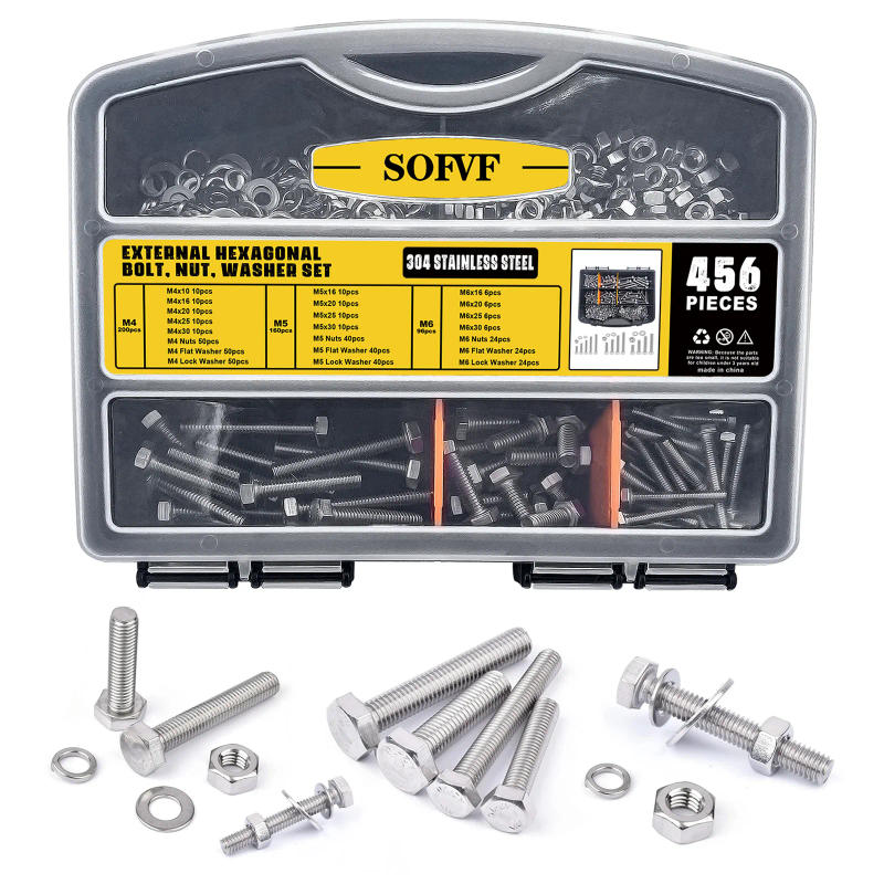 Description Picture 2 of item456Pcs Outer Hexagonal Screws, Small Hexagonal Head Stainless Steel Bolts, Washers, Nuts Classification Combination Kit