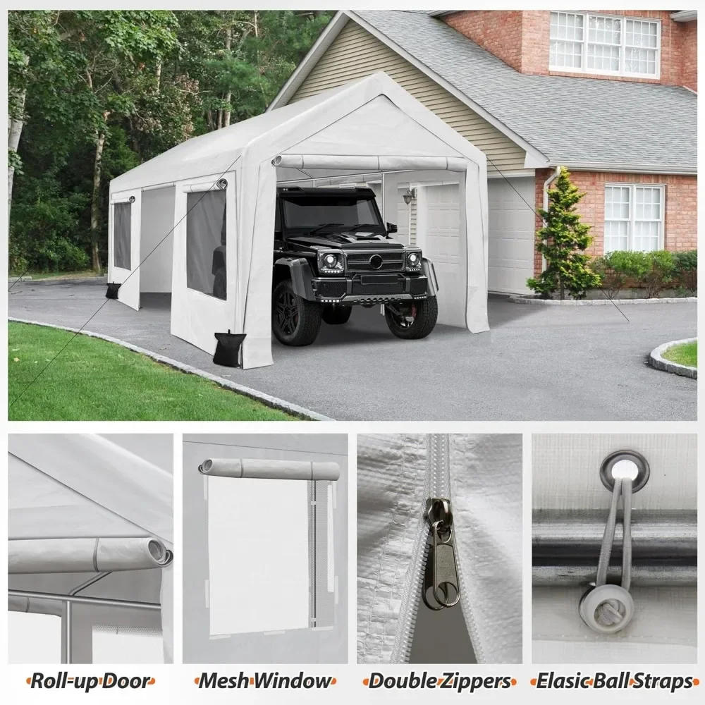 Description Picture 6 of itemCarport 10x20ft Portable Garage, Heavy Duty Car Canopy with Roll-up Ventilated Windows & Side Doors, Car Port for SUV, F150