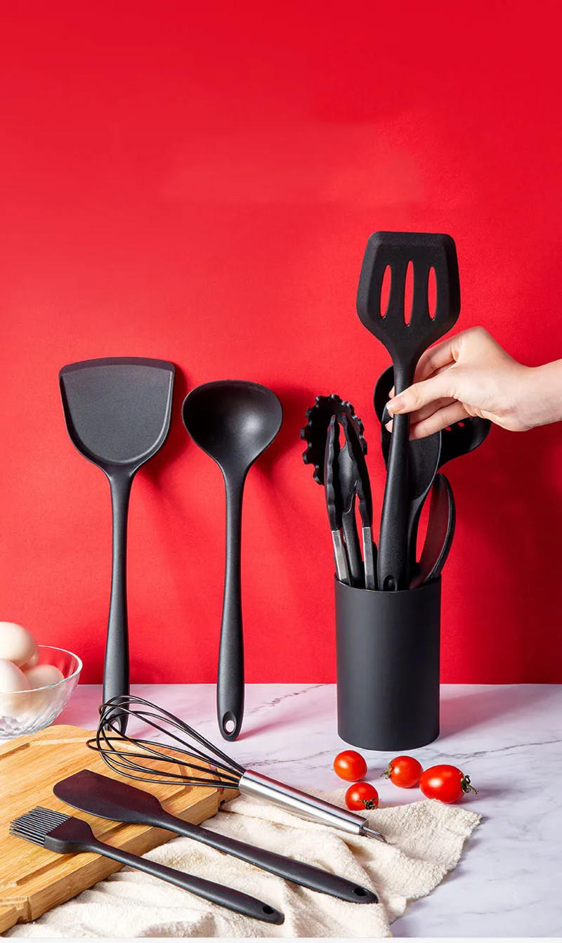 Description Picture 2 of itemNew Black Non-Stick Cookware Silicone Kitchenware Tool Cooking Utensils Set Spatula Ladle Egg Beaters Shovel Kitchen Accessories