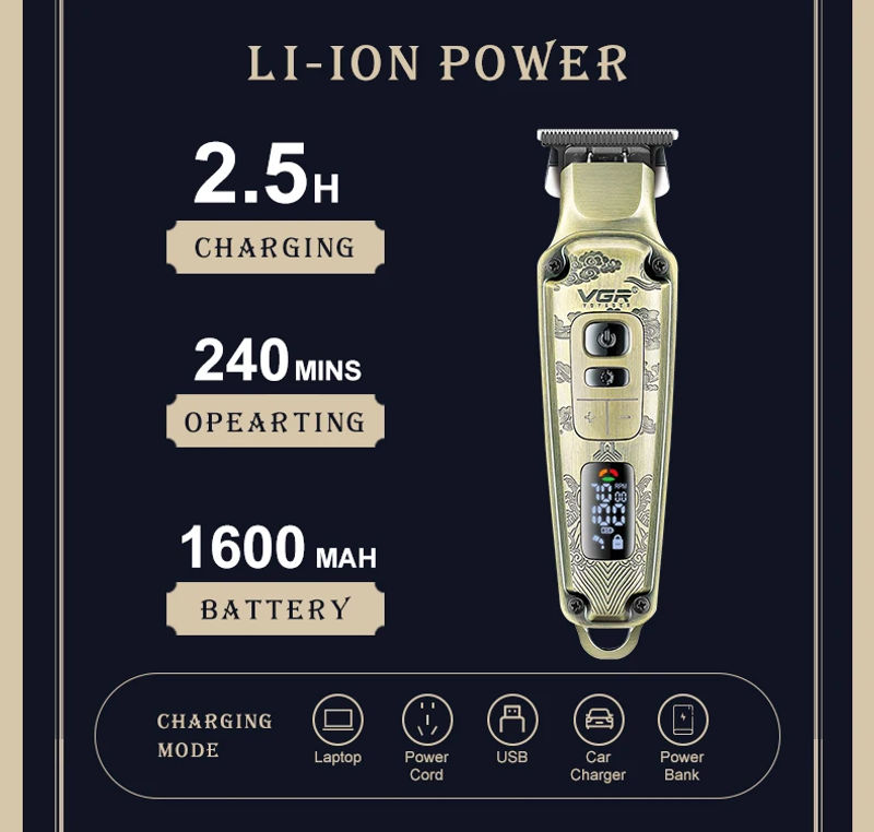 Description Picture 6 of itemVGR Vintage Hair Trimmer Professional Hair Clipper Electric Hair Cutting Machine LED Display 0mm Barber Trimmer for Men V-901