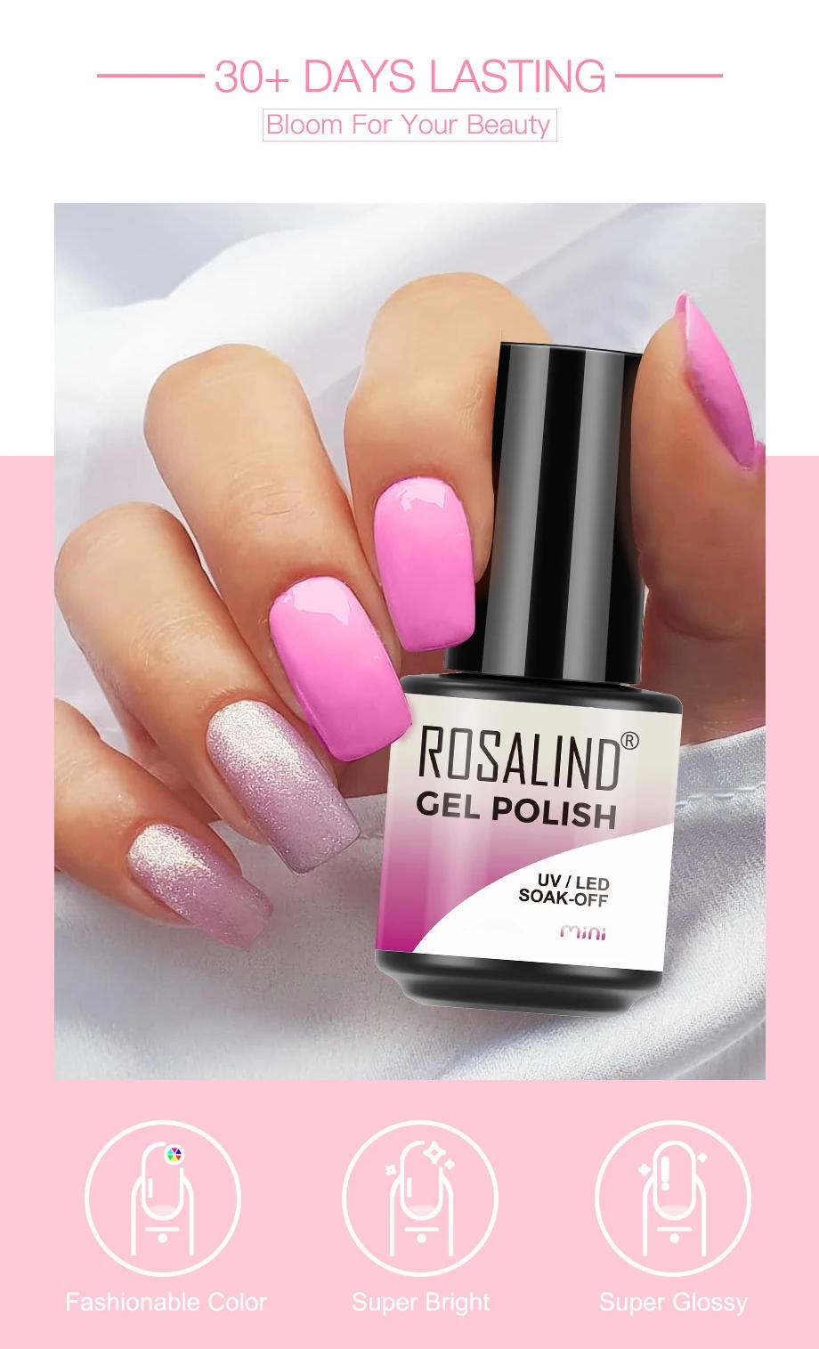 Description Picture 5 of itemROSALIND Cat Eyes Nail Gel Set Nail Polish Hybrid Varnish Glitter UV GEl Semi Permanent Soak Off Base Top Coat Multicolor PCS