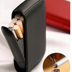 New Imitation Leather Cigarette Case with USB Tungsten Electronic Lighter Cigarette Case Men's Exquisite Gift Cigarette Tool