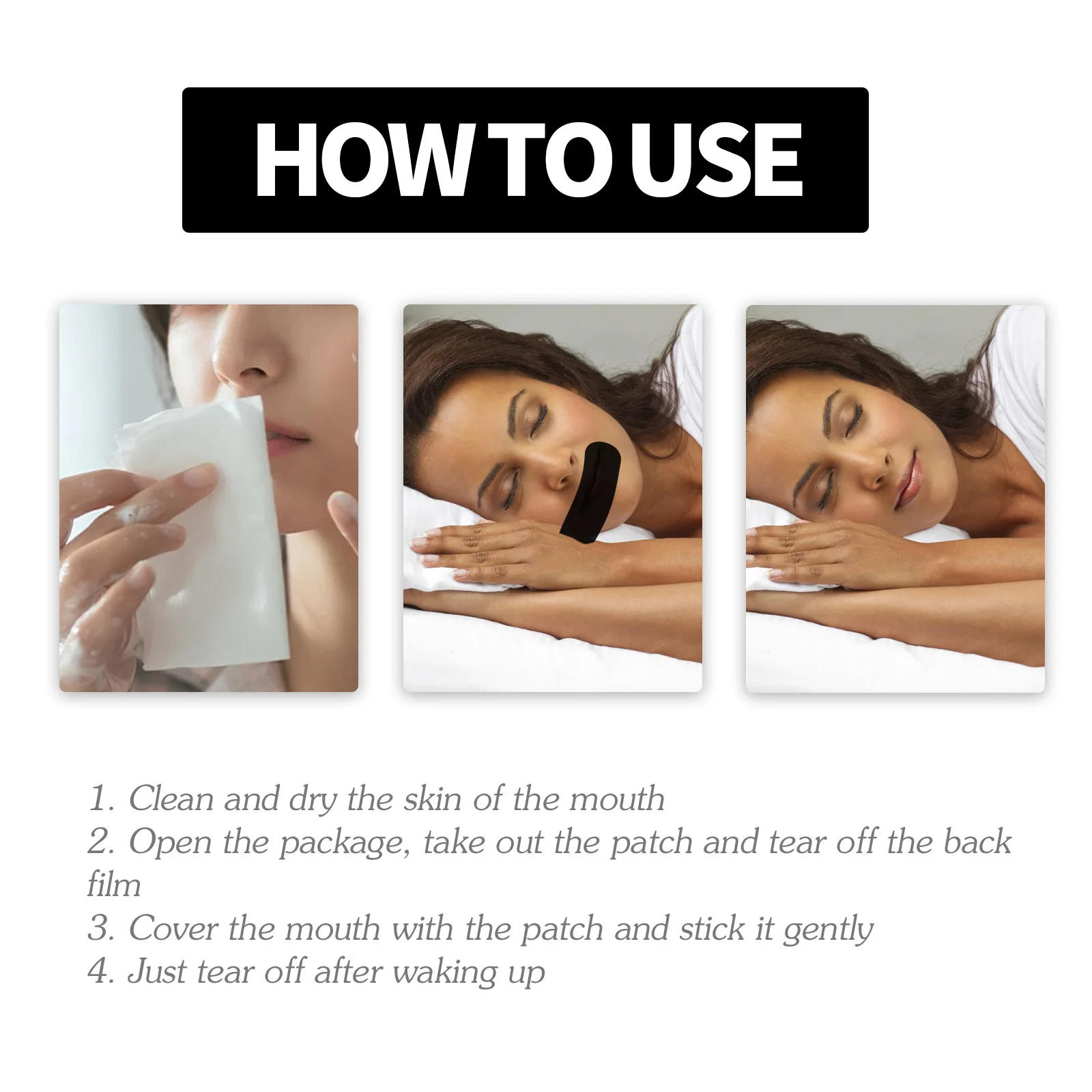 Description Picture 6 of itemStop Snoring Patch Nose Breathing Correction Improve Sleeping Promoting Better Breath Portable Night Sleep Mouth Orthosis Tape