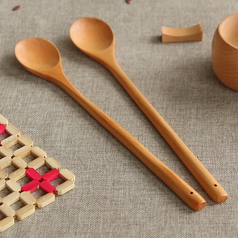 Description Picture 5 of itemLong Wooden Stirring Spoon Natural Wood Soup Tableware Cooking Honey Coffee Spoon Mixing Spoon