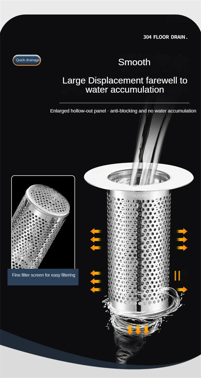 Description Picture 3 of itemStainless Steel Floor Drain Filter Mesh Pop-Up Bounce Core Basin Drain Stopper Shower Hair Catcher Strainer Bathroom Accessories