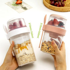 Yogurt Cup With Spoon Portable Breakfast Cups Oatmeal Cereal Nut Yogurt Salad Cup Container Set With Fork School Lunch Box Food
