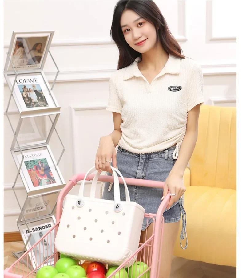 Description Picture 3 of itemEVA Waterproof Summer Storage Basket Mini Kid Beach Bogg Bag Women Shopping Bag Picnic Rubber Jelly Tote Bogg Bag Kid Purses