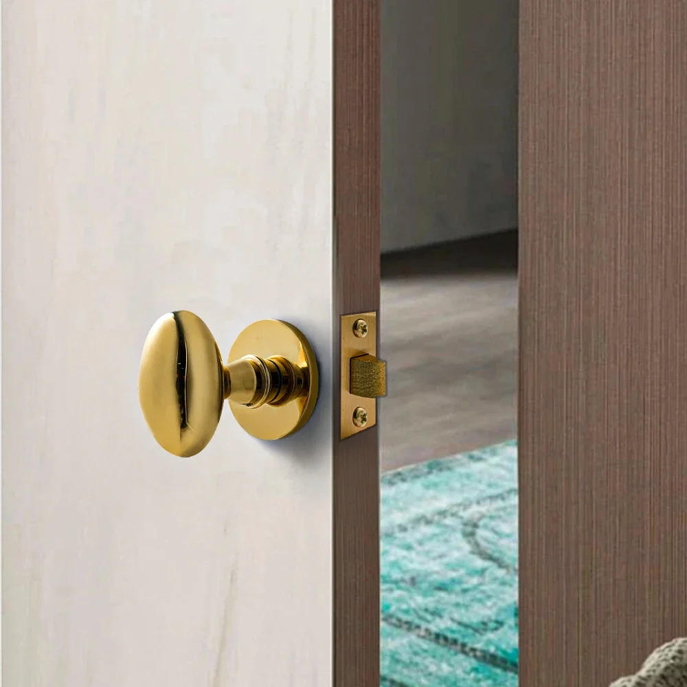 Description Picture 3 of itemDOOROOM Brass Door Lock Set Bright Gold Oval Originality Bedroom Room Door Handle Solid Brass Lock Modern Hardware Fechadura