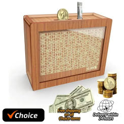 Euro Money Box Wooden Piggy Bank Money Box with Savings Goals and Digital Box to Exercise Children's Financial Management Skills