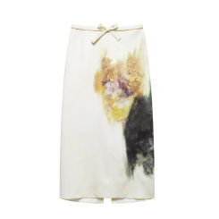 Elegant Women Holiday Tie Dyed Print Split Midi Skirt Faldas Mujer Female Summer Back Zipper Waist Bandage Zipper Skirts QUN9051
