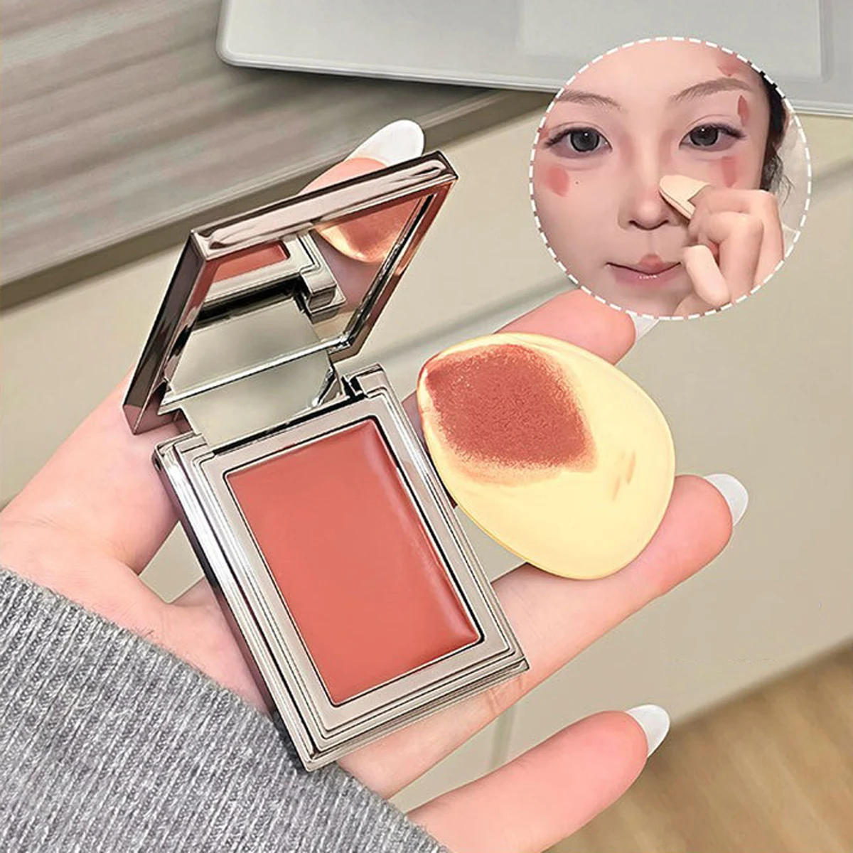 Description Picture 4 of itemGirl Blush Single Color Matte Makeup Eyeshadow Palette Cheek Contour Lip Tint Multi-purpose Cream 3 in 1 Makeup Rouge Cosmetics