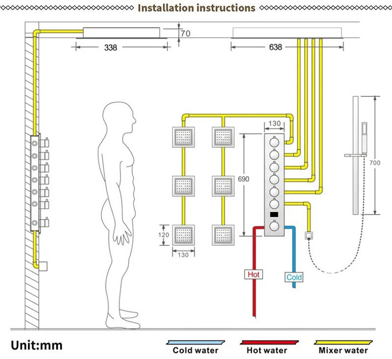 Description Picture 6 of itemLuxury 638*338mm Big Rain Shower Head Bathroom Faucets Hotel Hot and Cold Golden Shower System Set Music Waterfall Showerheads