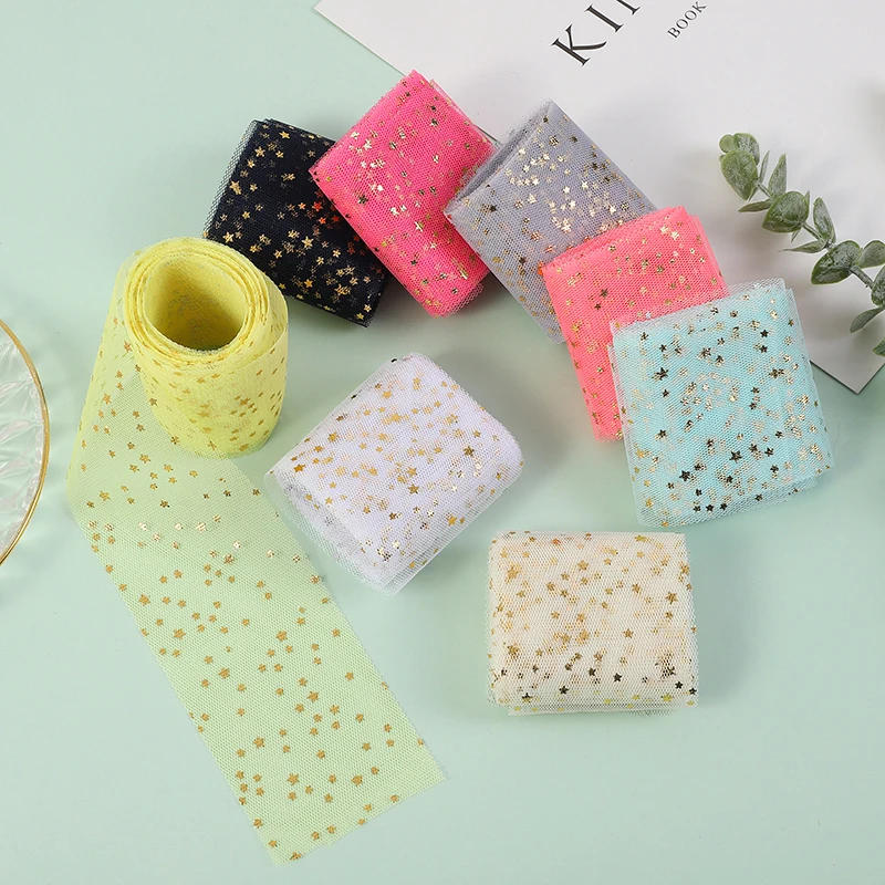 Description Picture 3 of item5Yards 6cm Gold Star Tulle Confetti Glitter Mesh Baking Cake Topper Tutu Pom Bow Soft Sequin Organza DIY Wedding Birthday Decor
