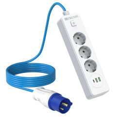 EU Desktop Recessed Socket with 2 USB and Type C, 5M Cable, Power Strip with CEE Plug for Camping, Kitchen, Caravan, Tent