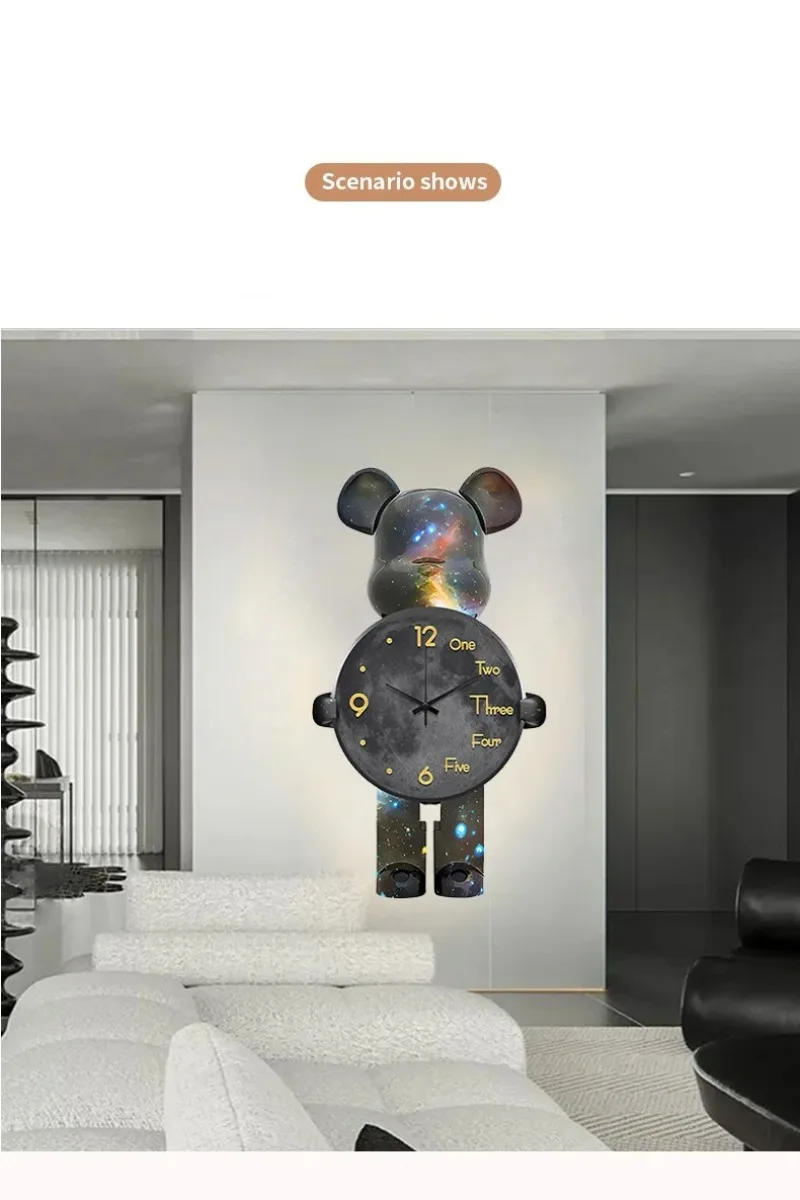 Description Picture 5 of itemAesthetic Bear Wall Clocks Unique Violent Bear Watch Fashion Silent Wall-clock Luxury Living Room Decoration Interior Wall Clock