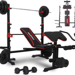 1500LBS 6 in 1 Weight Bench Set with Leg Extension/Curl and Preacher Curl, Bench Press Set and Squat Rack with Safety Bar Catche