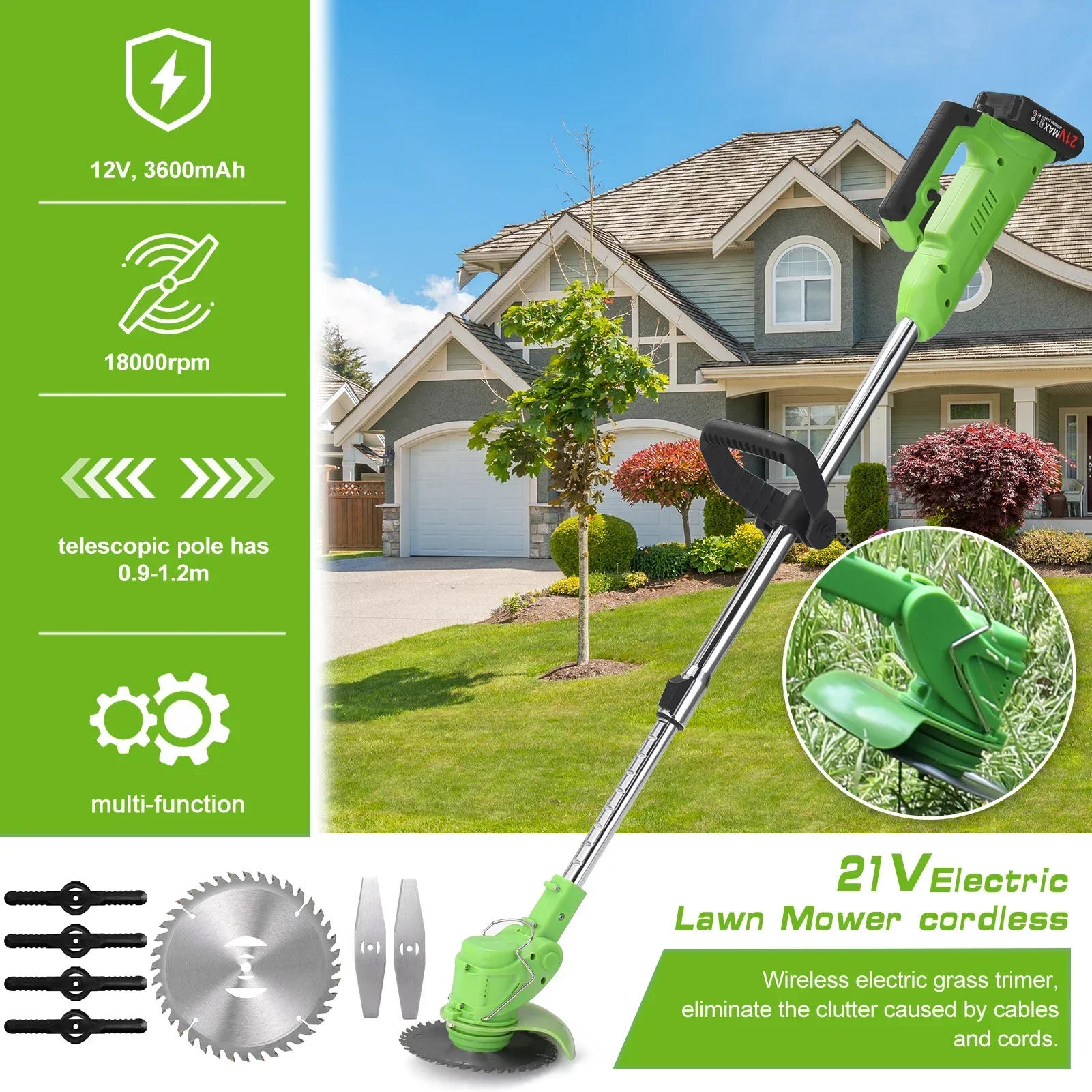Description Picture 5 of itemElectric Lawn Mower 25000RPM Handheld Cordless Grass Trimmer Length Adjustable Cutter Household Garden Tools