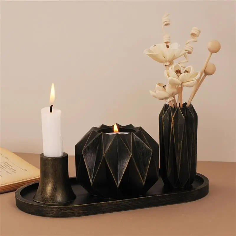 Description Picture 2 of itemDIY Cut Surface Vase Candle Set Silicone Mold Gypsum Candle Holder Desktop Storage Jar Ornament Epoxy Resin Mold Home Decoration