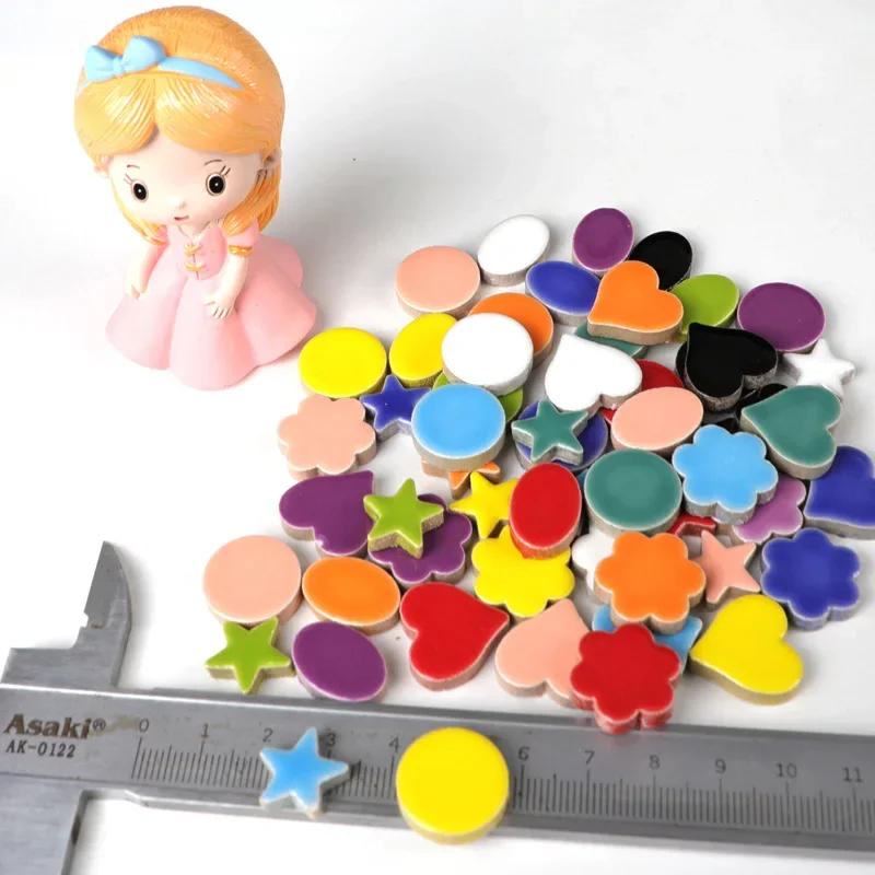 Description Picture 4 of item100g/3.5oz Multi Shape Ceramic Mosaic Tiles Colorful Polygon Porcelain Tile Star/Heart/Round/Oval/Flower DIY Making Stones