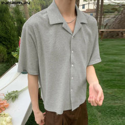 2024 Men's Shirt Solid Color Lapel Short Sleeve Summer Korean Style Men Clothing Loose Streetwear Fashion Casual Shirts INCERUN