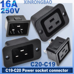 16A C20 C19 PDU UPS Industry Power Receptacle AC Outlet Wire Connector PCB Panel Mount Electrical Power Socket Copper 250V Black