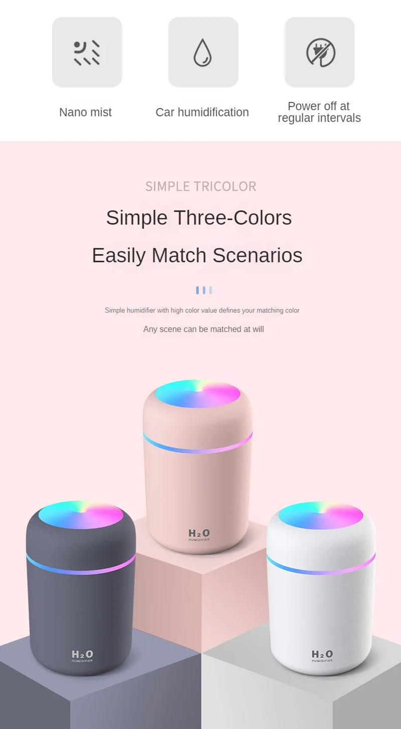 Description Picture 3 of itemPortable Mini Air Humidifier For Bedroom,Personal Desktop,Car With Colorful Mood Lighting 2 Mist Modes And Auto Shut-Off