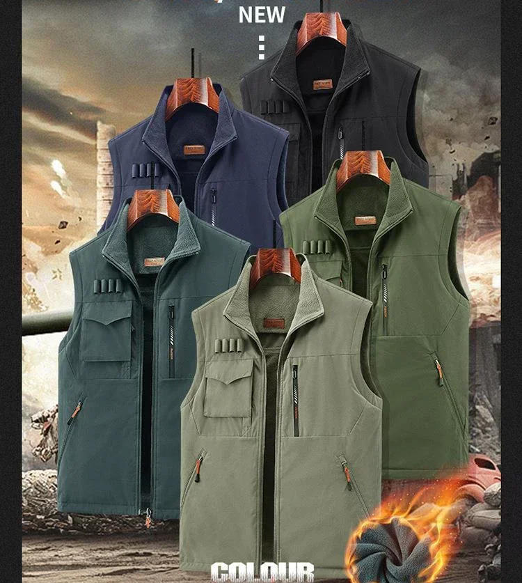 Description Picture 6 of itemAutumn Winter Men's Waistcoats Plus Fleece Thick Warm Double Sided Wear Multi-pocket Vest Jacket Men Outdoor Photography Jackets