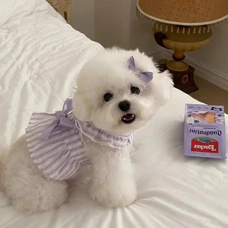 Description Picture 6 of itemBichon Teddy Dog Cat Striped Dress Summer Lightweight Breathable Adjustable Puppy Clothes Ready To Ship Cute Spring Pet Apparel