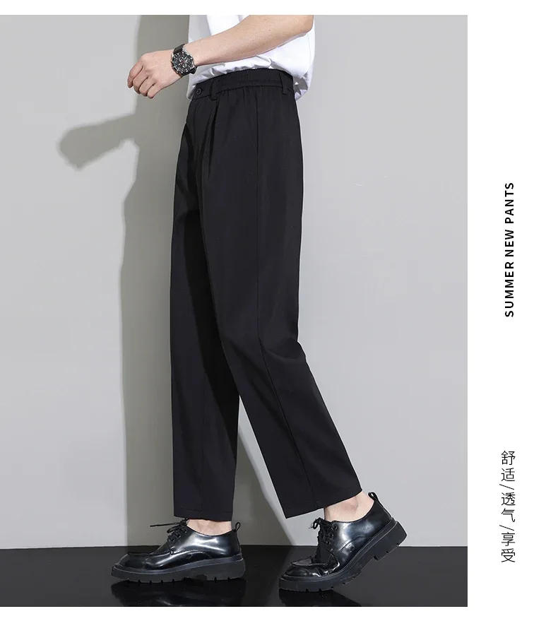 Description Picture 6 of itemNew Lightweight Men Casual Pants Solid Trousers Straight Fashionable Cropped Suit Pants Business Streetwear Comfortable Fabric