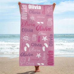 Multi Color Font Design Beach Towel Personalized Name Bath Towel Custom Pool Towel Beach Towel With Name Outside Birthday
