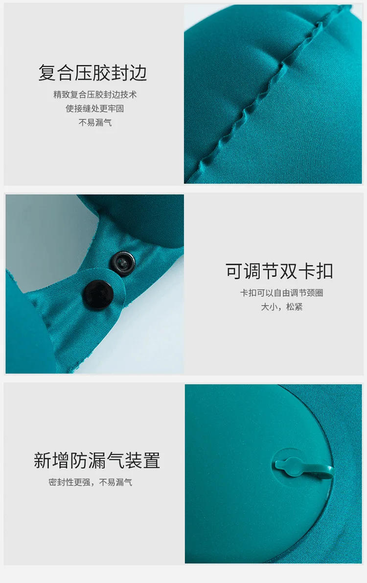 Description Picture 6 of itemU-Shaped Inflatable Travel Pillow Portable Air Neck Support Cushion Comfortable Sleeping Press to inflate pillow