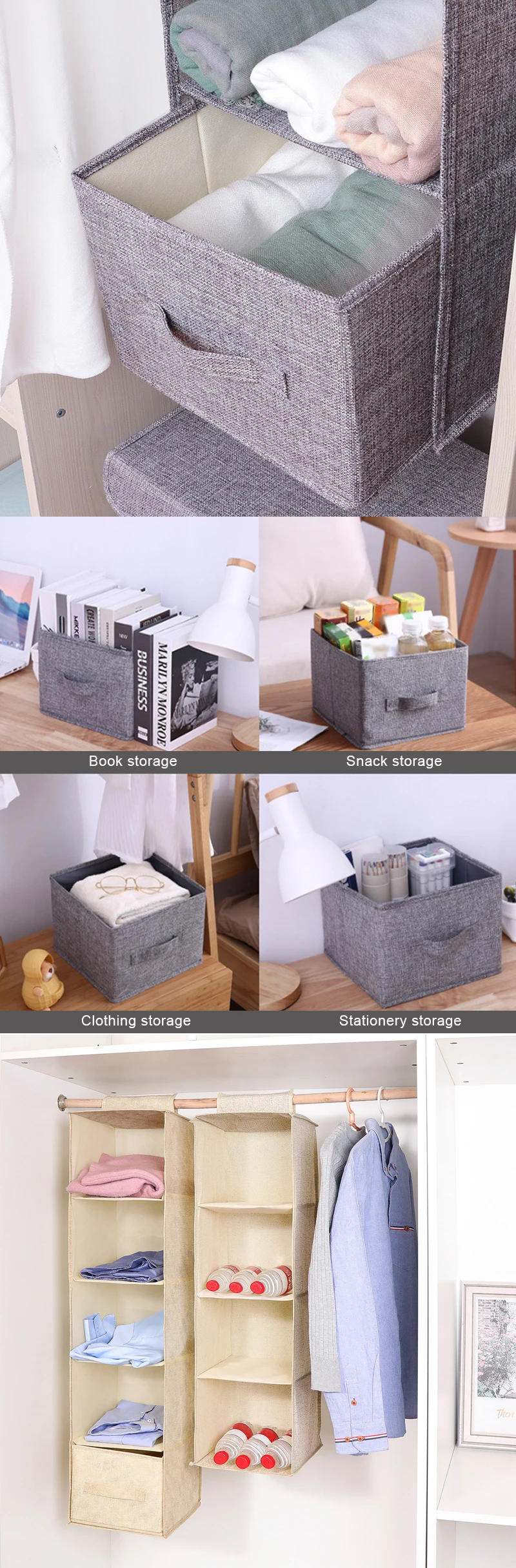Description Picture 3 of itemNew style wardrobe hanging storage bag mezzanine drawer,Foldable,For Clothes,Bags,Shoes Accessories,Washable Fabrics