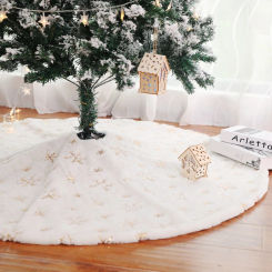 78/90/120cm Christmas Tree Skirt Pearlescent Snowflake sequin White Faux Fur Carpet Plush Mat For Home Xmas Tree New Year Decor