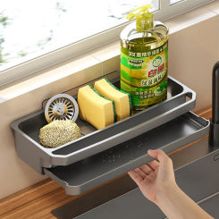 1pcs Kitchen Sink Storage Rack Drain Rack with Towel Rack Wall Mounted to Store Sponge Soap Cleaning Tools Sink Accessories