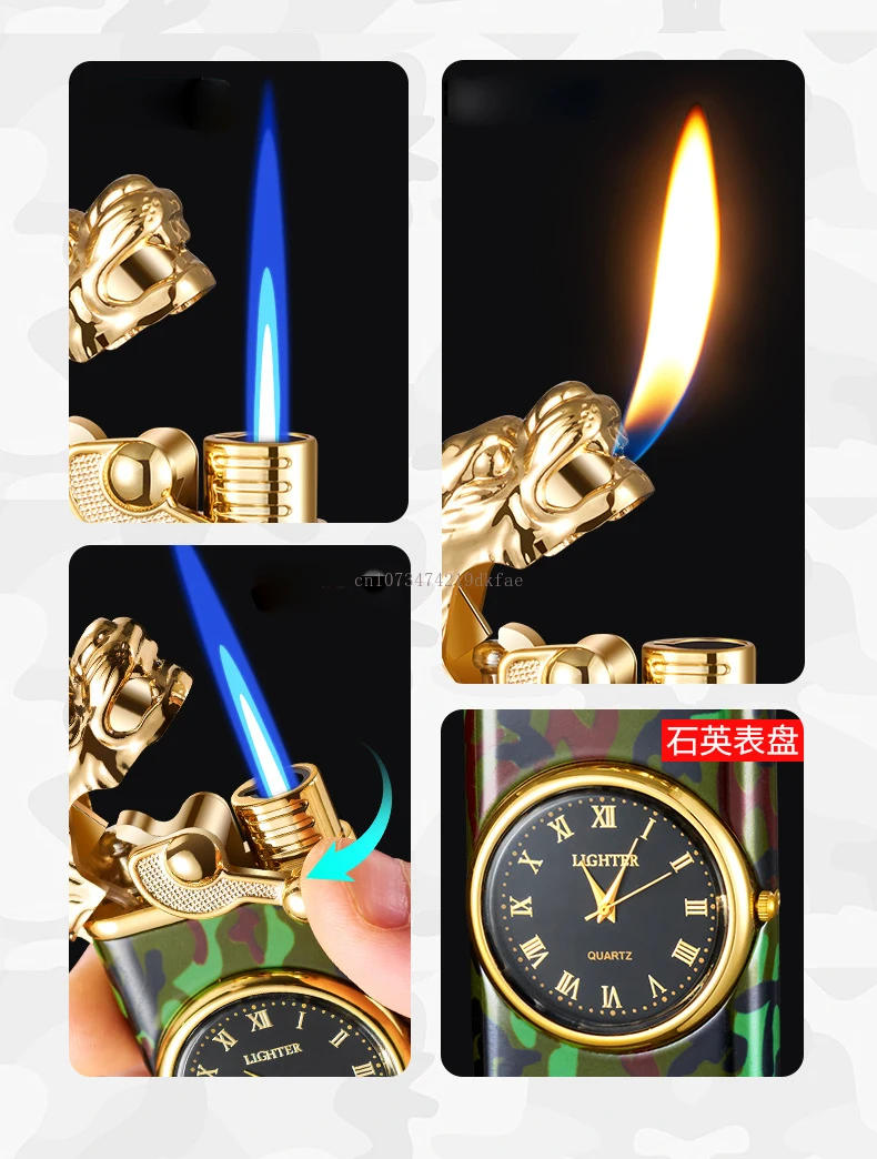 Description Picture 4 of itemNew Metal Rocker Double Fire Cigarette Lighter  Windproof Watch Lighter Butane Gas Lighter Smoking Accessories Torch Lighters