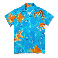 Sea Fish Print Casual Shirt Red Goldfish Trendy Hawaii Shirts Men Short Sleeves Beach Harajuku Custom Plus Size 3XL 4XL Blouses