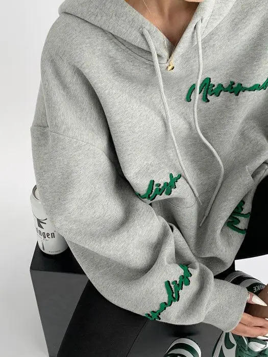 Description Picture 6 of itemWomen Streetwear Oversized Hoodies Plus Fleece Thick Embroidery Sweatshirts Harajuku Hip Hop Korean Loose Casual Pullovers